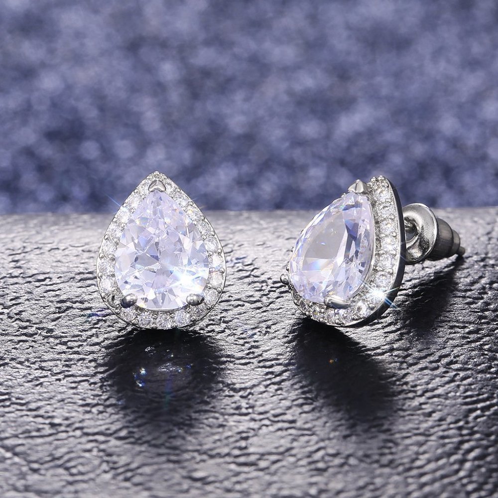 🎁Classy Pear Cut White CZ Cute Wedding Earrings, MLNN1157 - Picture 5 of 5
